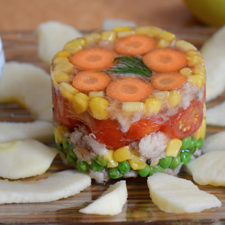 Aspic de merlan fumé au poivre, aneth et Pommes du Limousin AOP