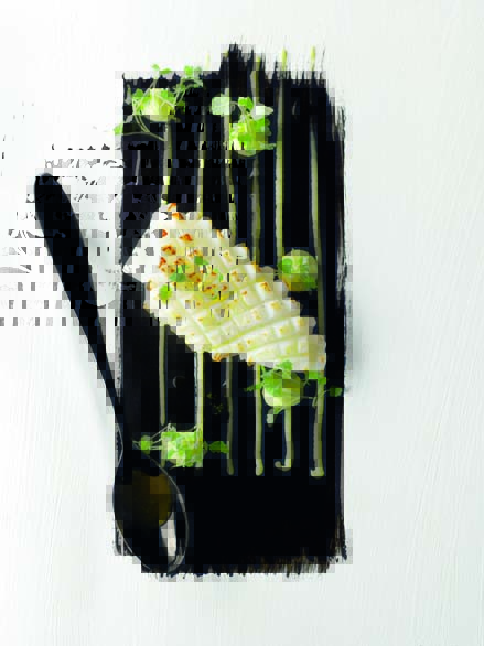 Blanc de seiche d’Aquitaine mariné au yuzu, soja et coriandre