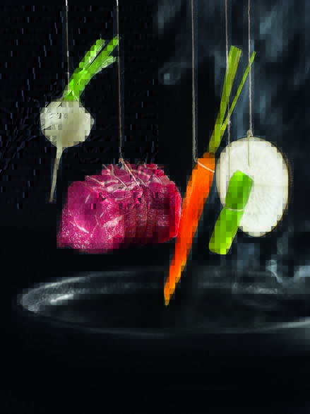 Boeuf limousin à la ficelle, légumes de mon jardin