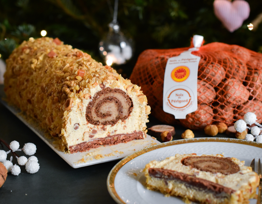 Bûche Caramel, Noix et Noisettes