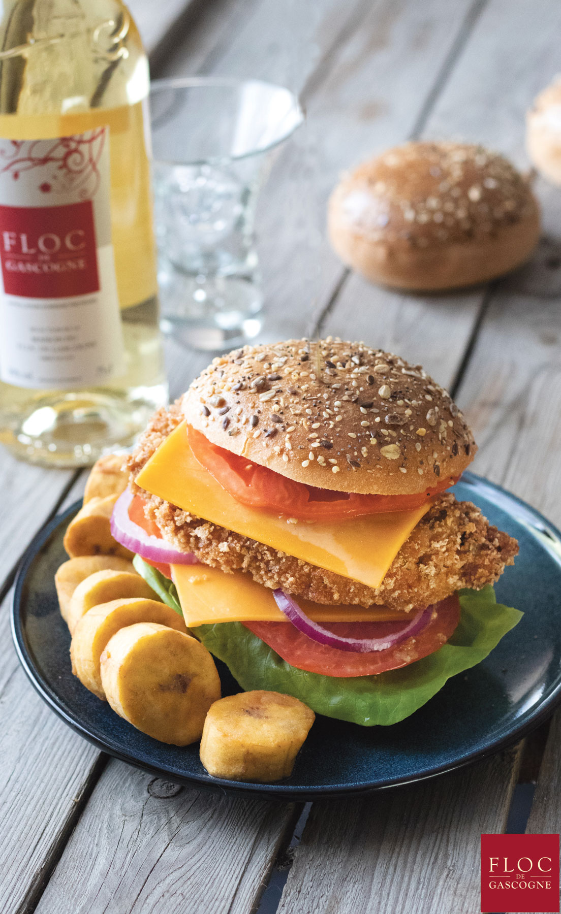 Burger de poulet pané au Floc-de-Gascogne
