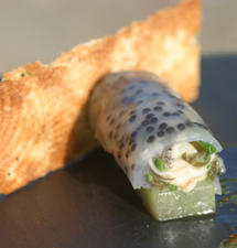 Cannelloni d’huîtres Arcachon Cap Ferret au caviar d’Aquitaine, panini d’huître