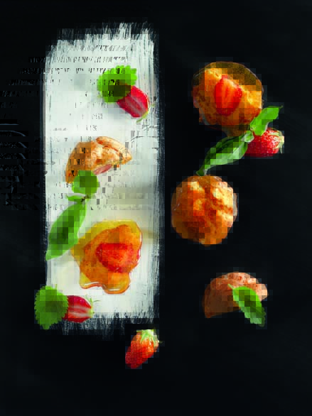 Choux caramel, fraise mara des bois du Périgord, ratatouille