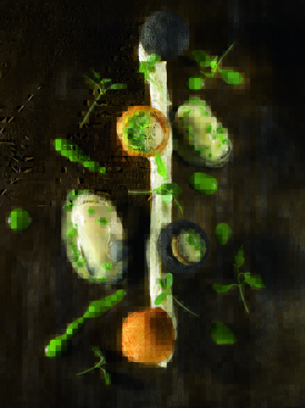 Croquettes d’huîtres Marennes Oléron comme une crépinette, panées à l’encre de seiche