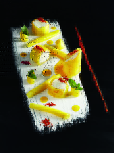Fraîcheur mangue verte, piment d’Espelette, miel citron, crémeux mozzarella