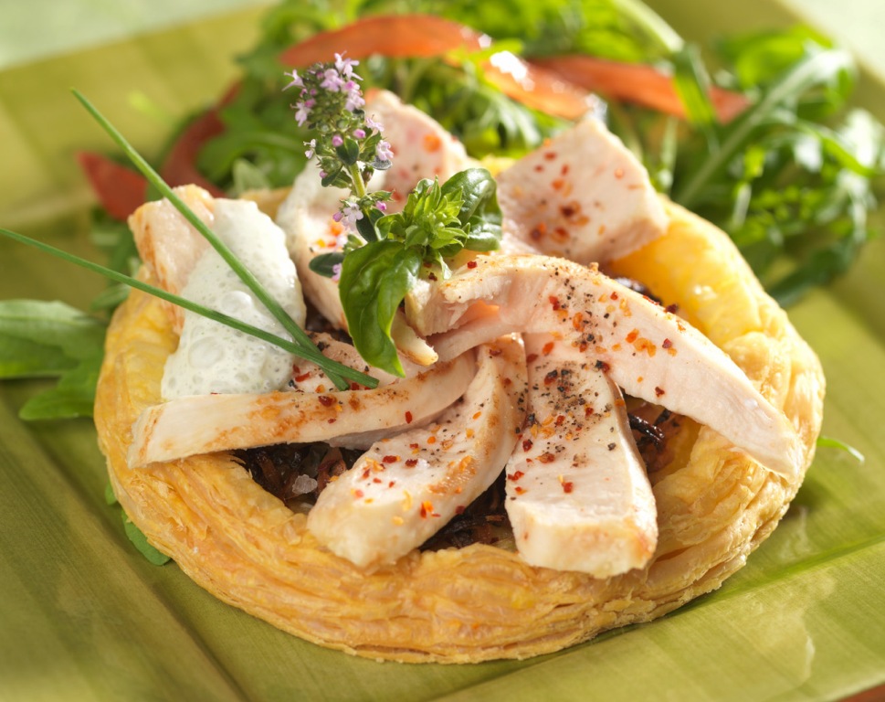 Pissaladière de Poulet du Périgord et crème de basilic