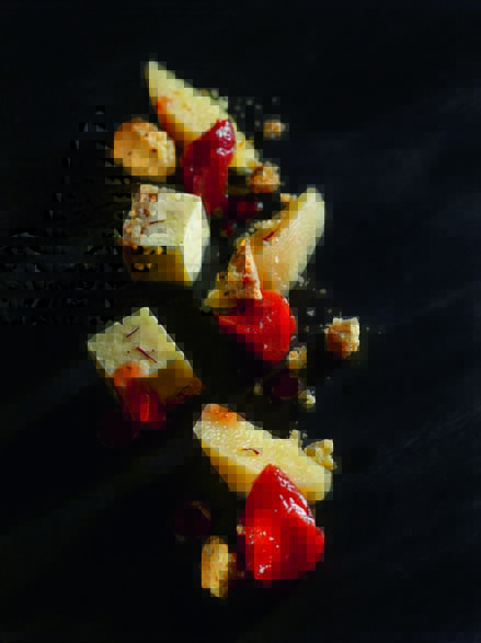 Sabayon glacé au safran, coings en deux façons