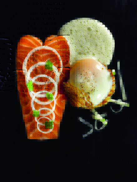 Saumon de l’Adour et oeuf de poule fermier cuit très doucement