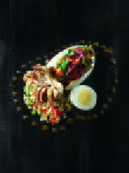 Seiche d’Aquitaine farcie à la catalane, riz Amarante