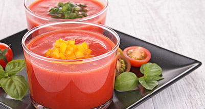 Truite d’Aquitaine en papillote et son gaspacho de melon/tomates