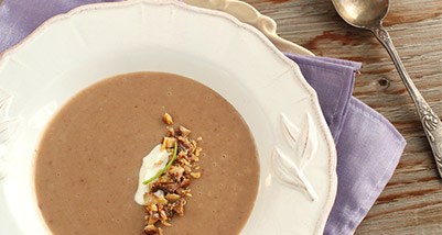 Velouté de marrons du Périgord, potiron et jambon de Bayonne